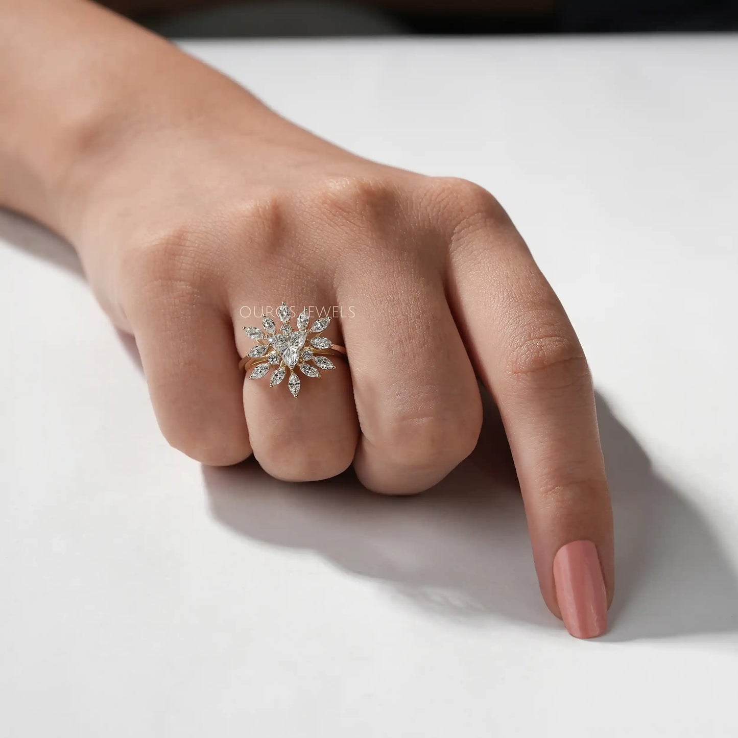 Floral Style Lotus Cut Cluster Ring 