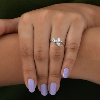 Pear Cut Cluster Diamond Bypass Ring