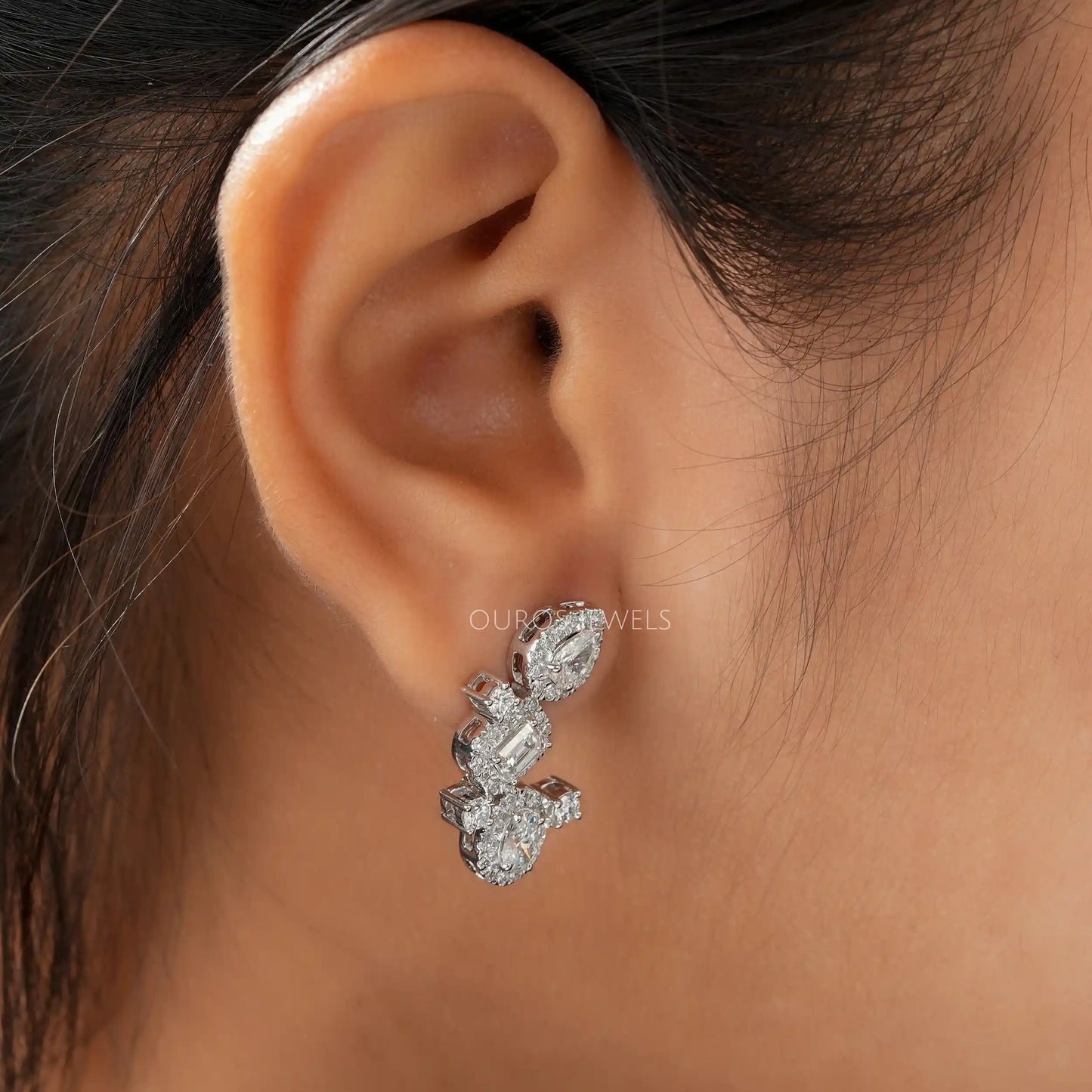 Multi Shape Emerald Cut Drop Earrings
