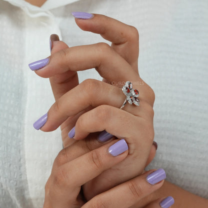 Floral Style Red Pear Diamond Halo Ring