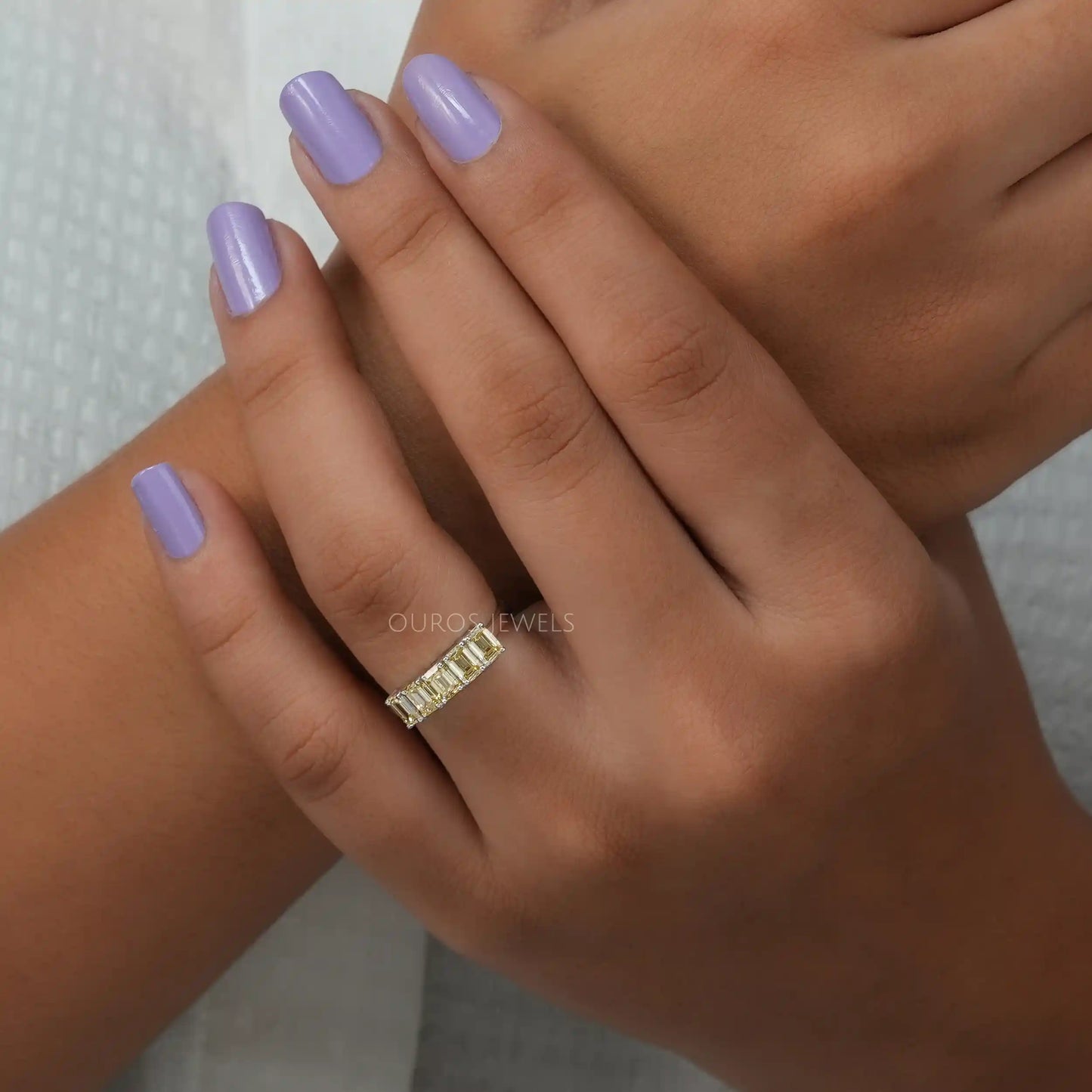 Yellow Emerald  Cut Five Stone Ring