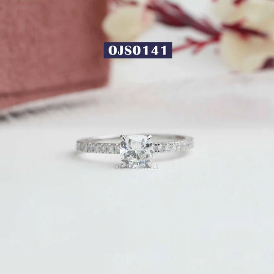 Cushion Diamond Solitaire Accent Ring