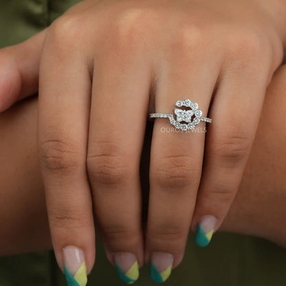 Butterfly Cut Diamond Half Halo Ring
