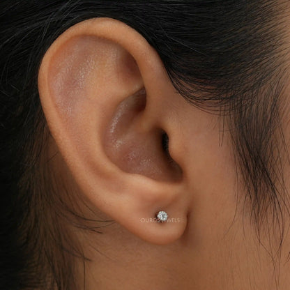 Round Diamond Cluster Stud Earring