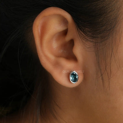 Step Cut Oval Bezel Stud