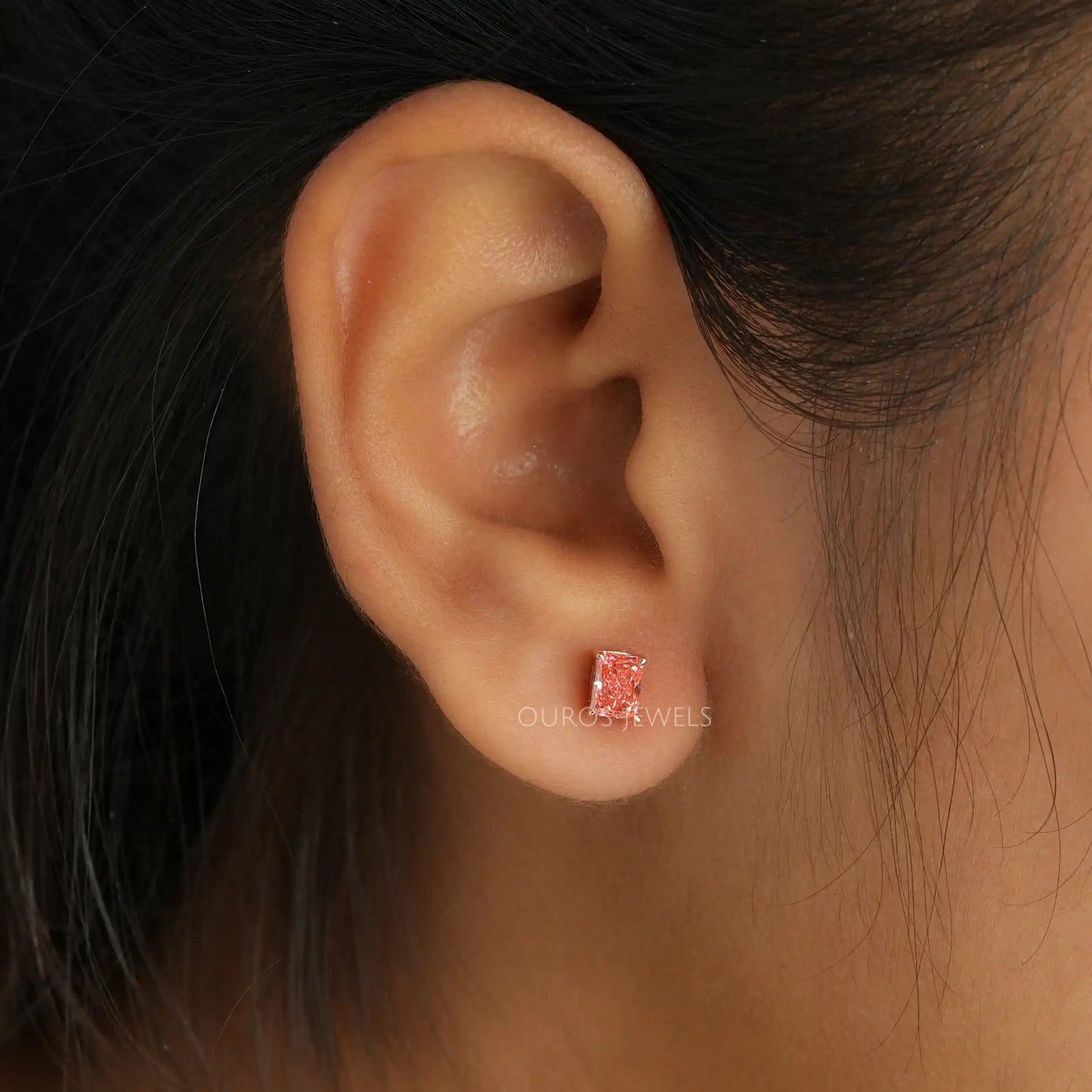 Pink Radiant Cut Solitaire Earring