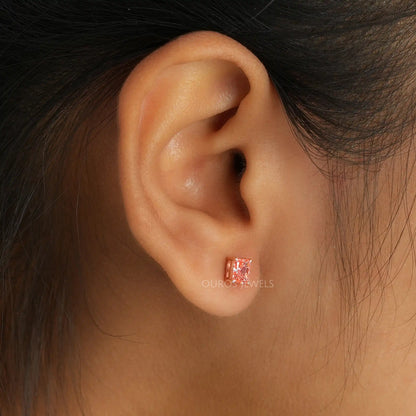 Pink Radiant Cut Solitaire Earring