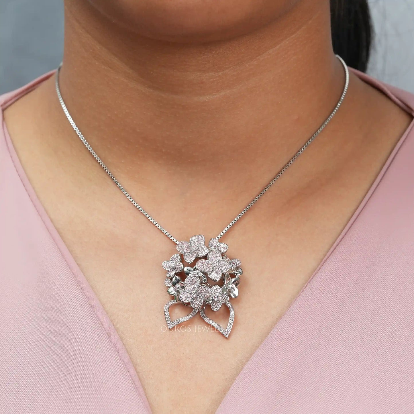 Fancy Pink Round Diamond  Necklace