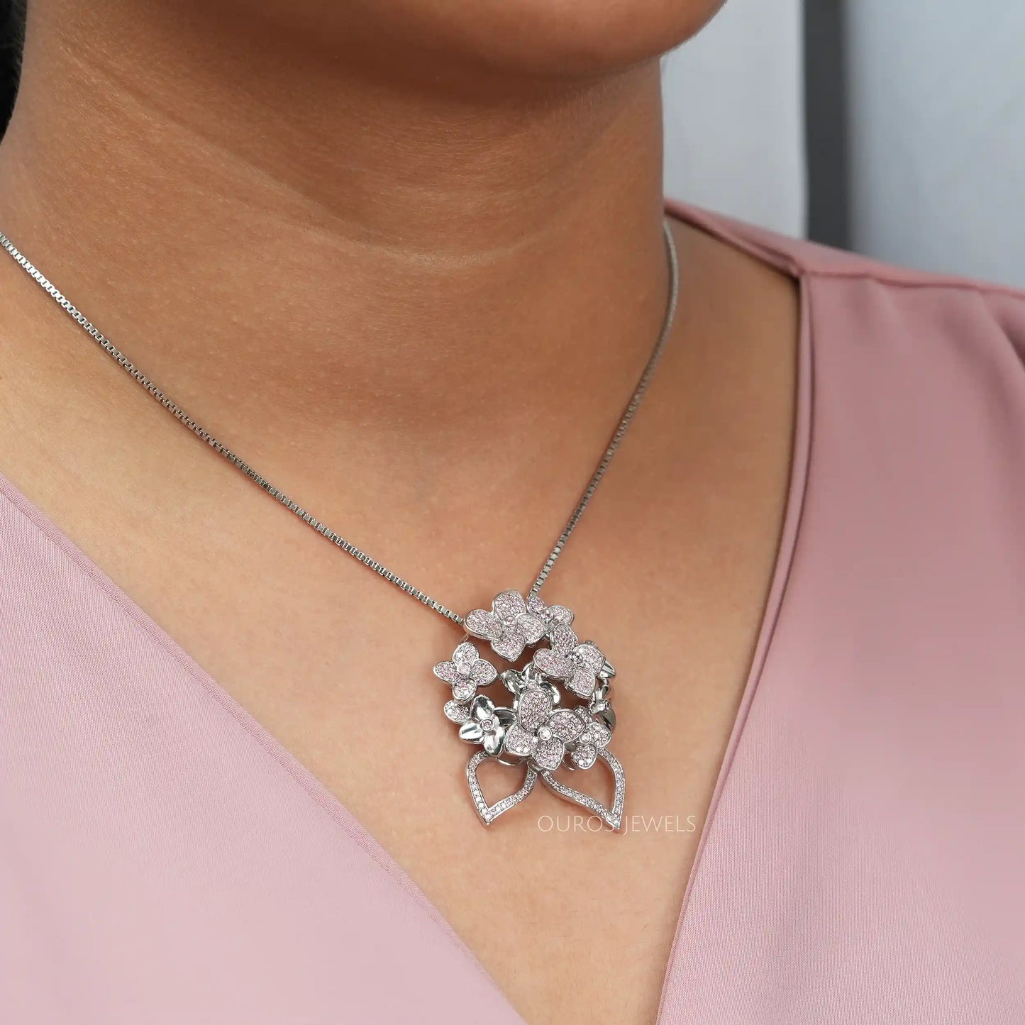 Fancy Pink Round Diamond  Necklace
