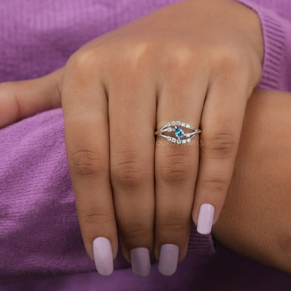 Blue Pear And Round Cluster Ring