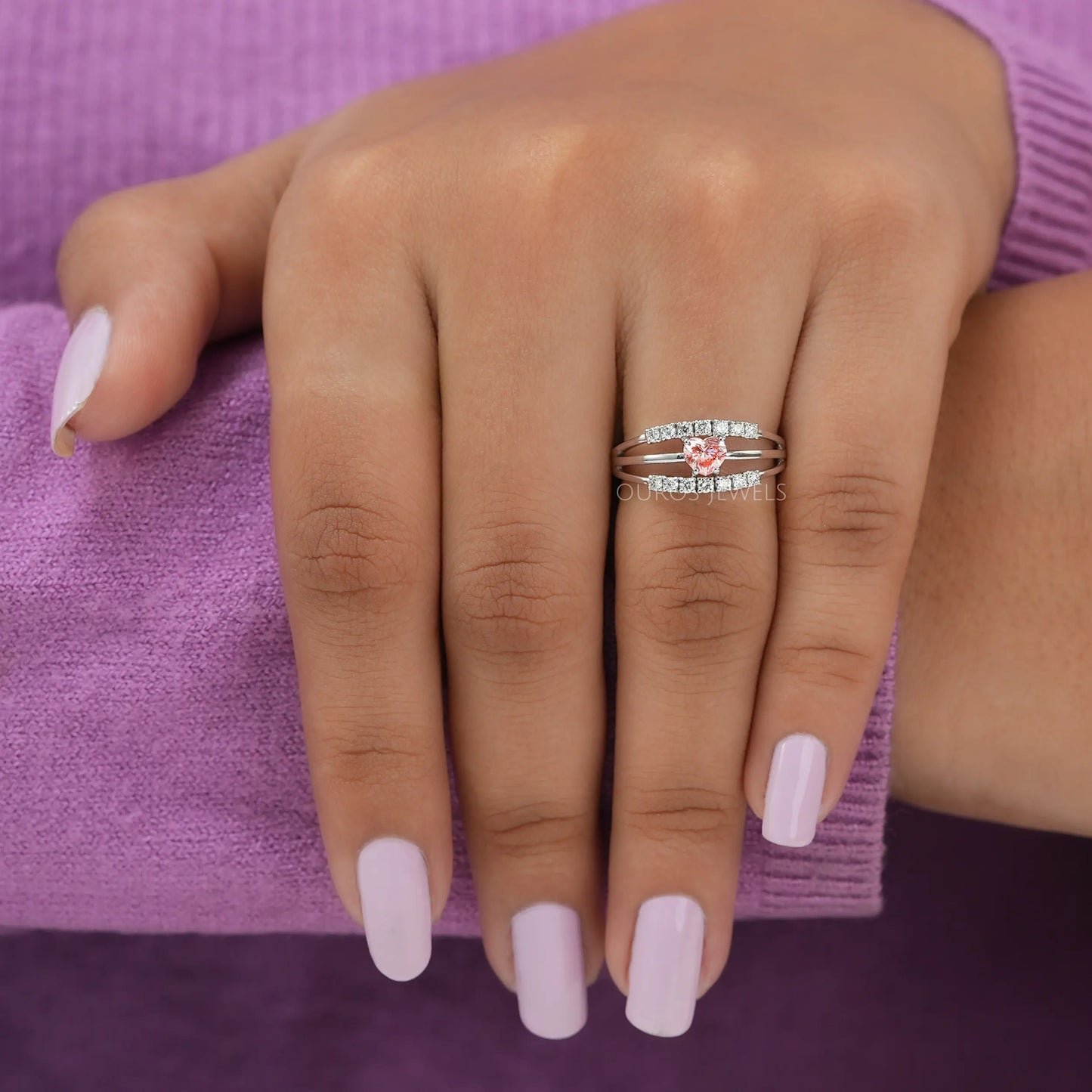 Pink Heart Cut Multi Split Shank Ring