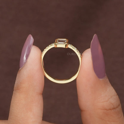 Portrait Cut Emerald Diamond Solitaire Accent Ring
