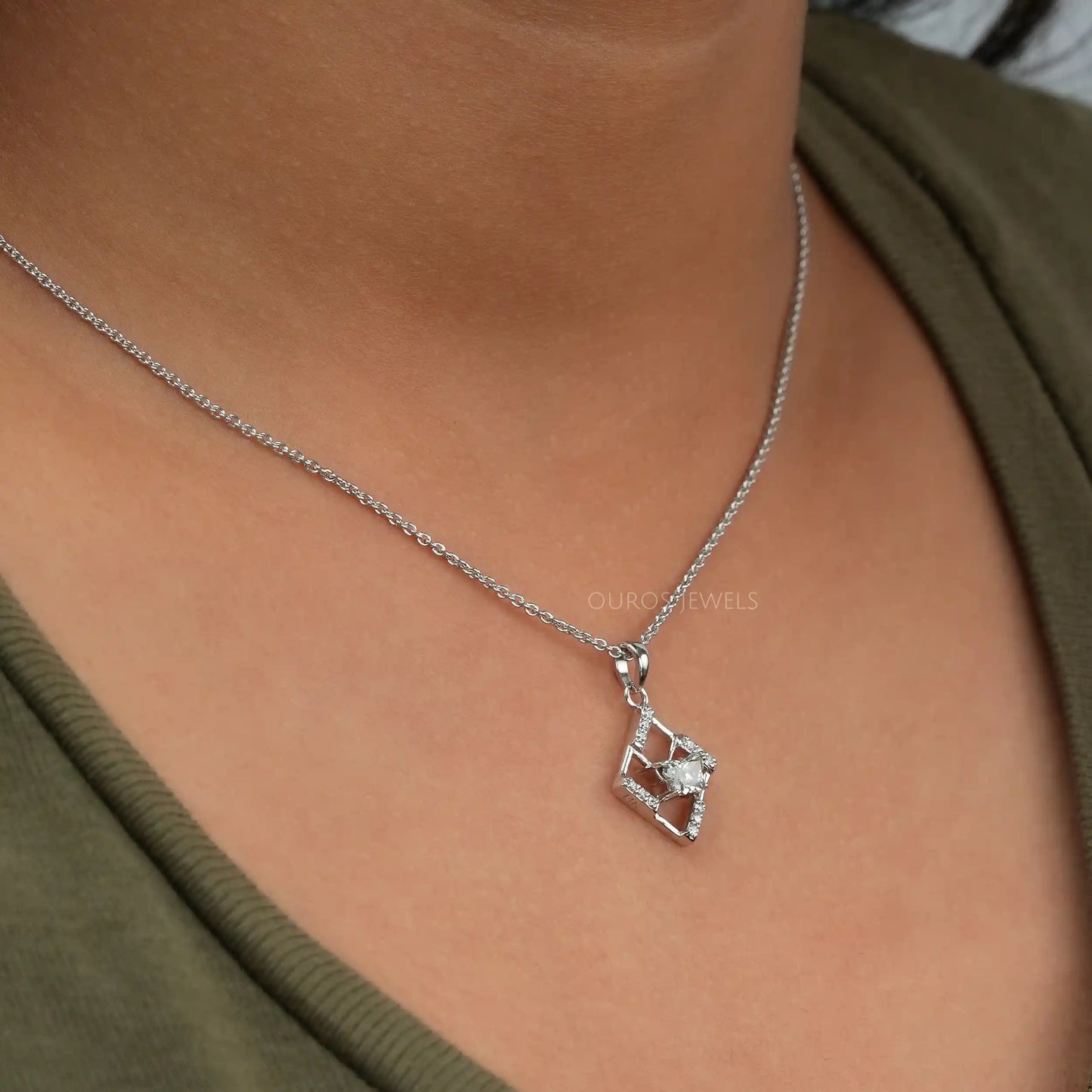 Olive Butterfly Cut Cluster Necklace