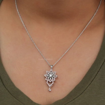 Pink Round Diamond Cluster Necklace