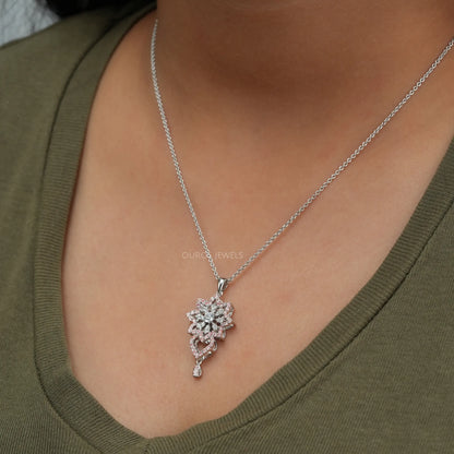 Pink Round Diamond Cluster Necklace