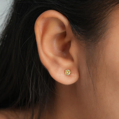 Yellow Cushion Cut   Lab Diamond Stud