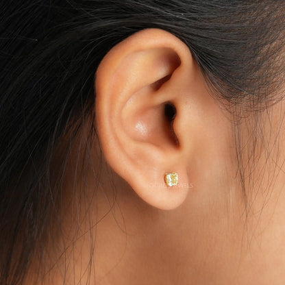 Yellow Cushion Cut   Lab Diamond Stud