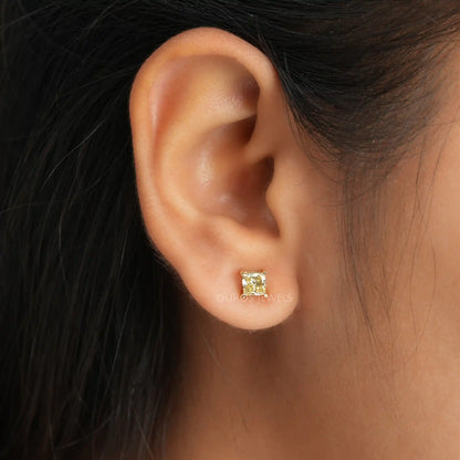 Yellow Princess Cut  Stud Earrings