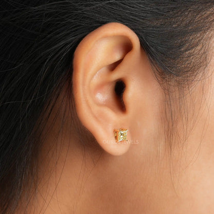 Yellow Princess Cut  Stud Earrings
