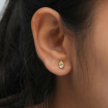 Yellow Pear Lab Diamond Stud