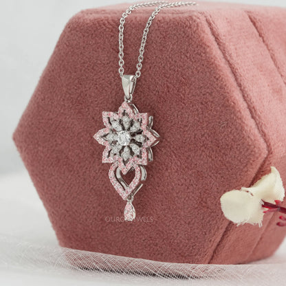 Pink Round Diamond Cluster Necklace
