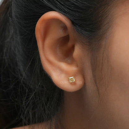 Yellow Princess Cut Lab Diamond Stud Earrings