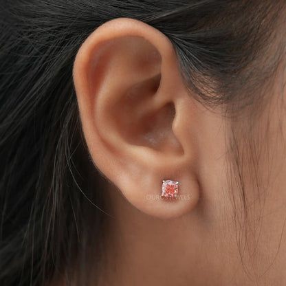 Pink Cushion Screw Back Earrings