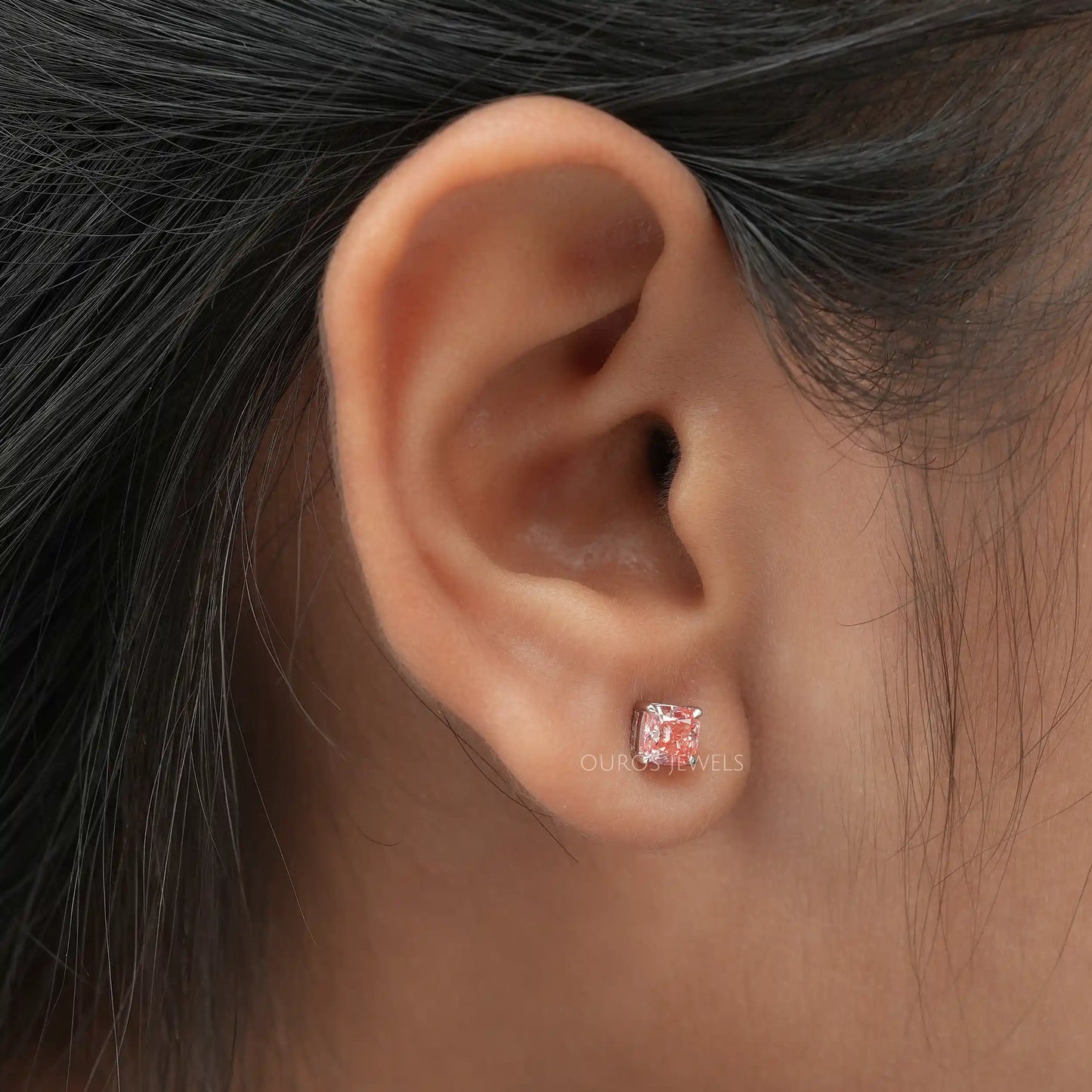 Pink Cushion Screw Back Earrings