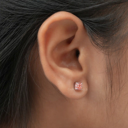 Pink Cushion Screw Back Earrings