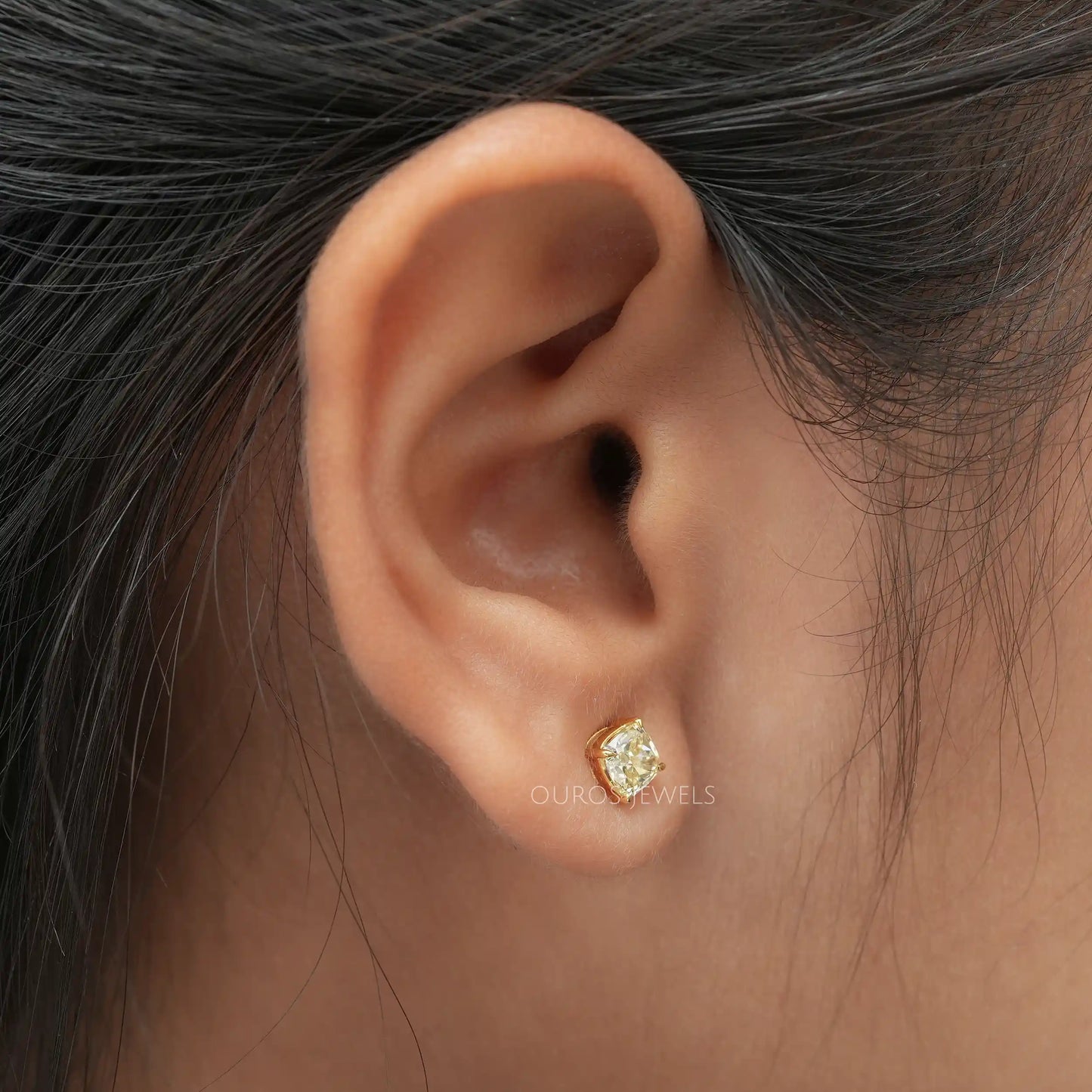 Yellow Cushion Diamond Stud Earrings
