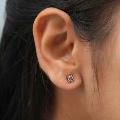 Olive Princess Cut Stud Earrings