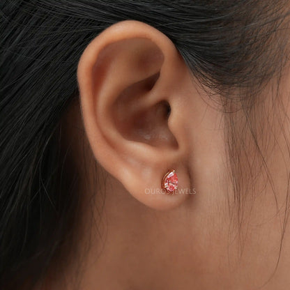 Pink Pear Diamond Earring
