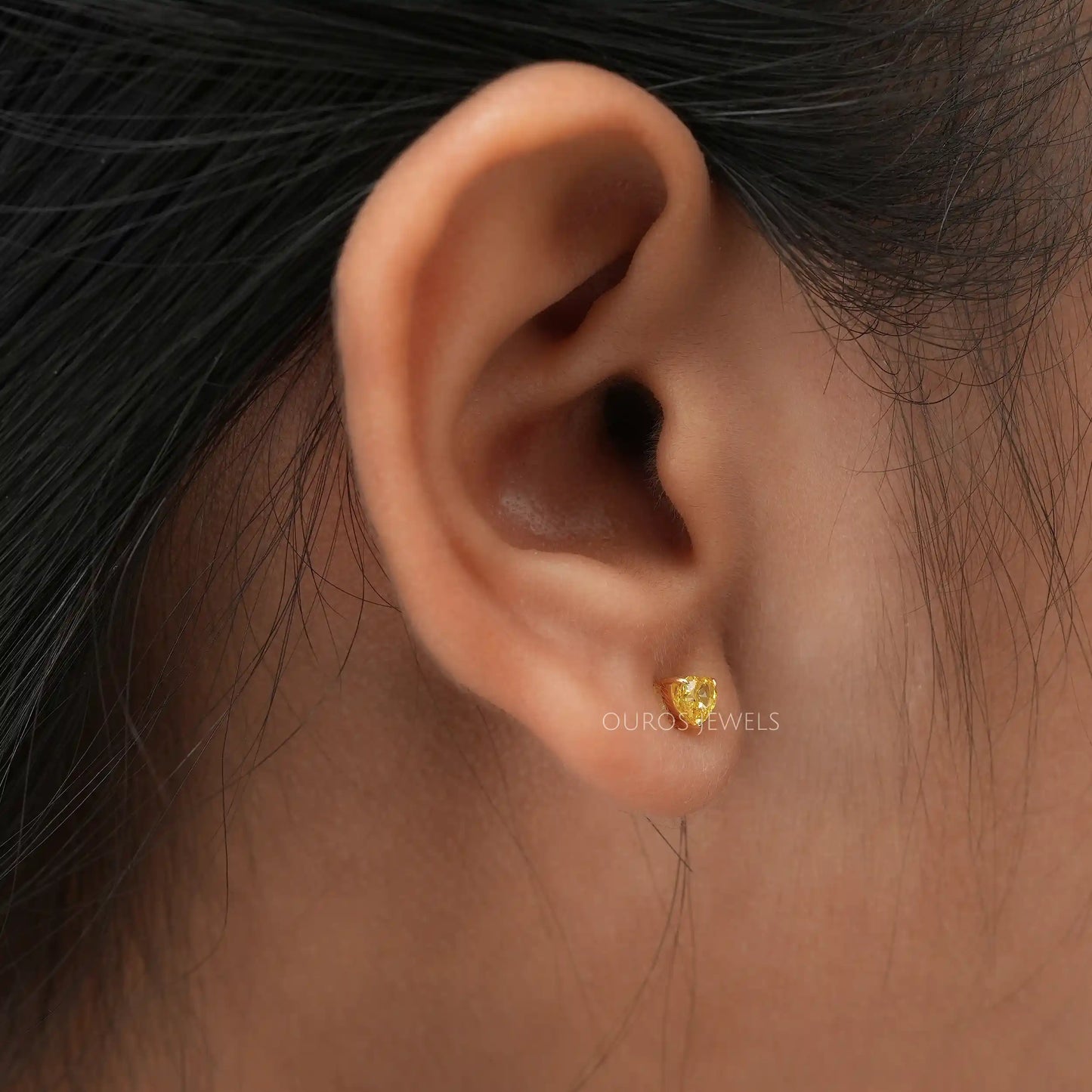 Yellow Heart Lab Diamond  Stud