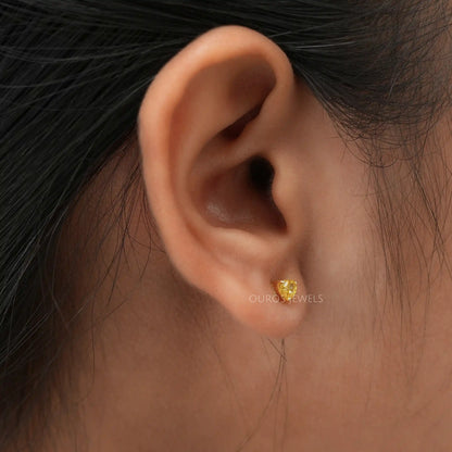 Yellow Heart Lab Diamond  Stud