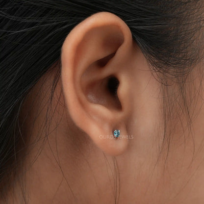 Blue Round Diamond Stud Earrings