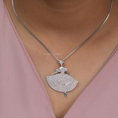 Barbie Doll Shape Pink Round Diamond Necklace