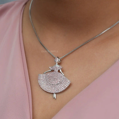 Barbie Doll Shape Pink Round Diamond Necklace