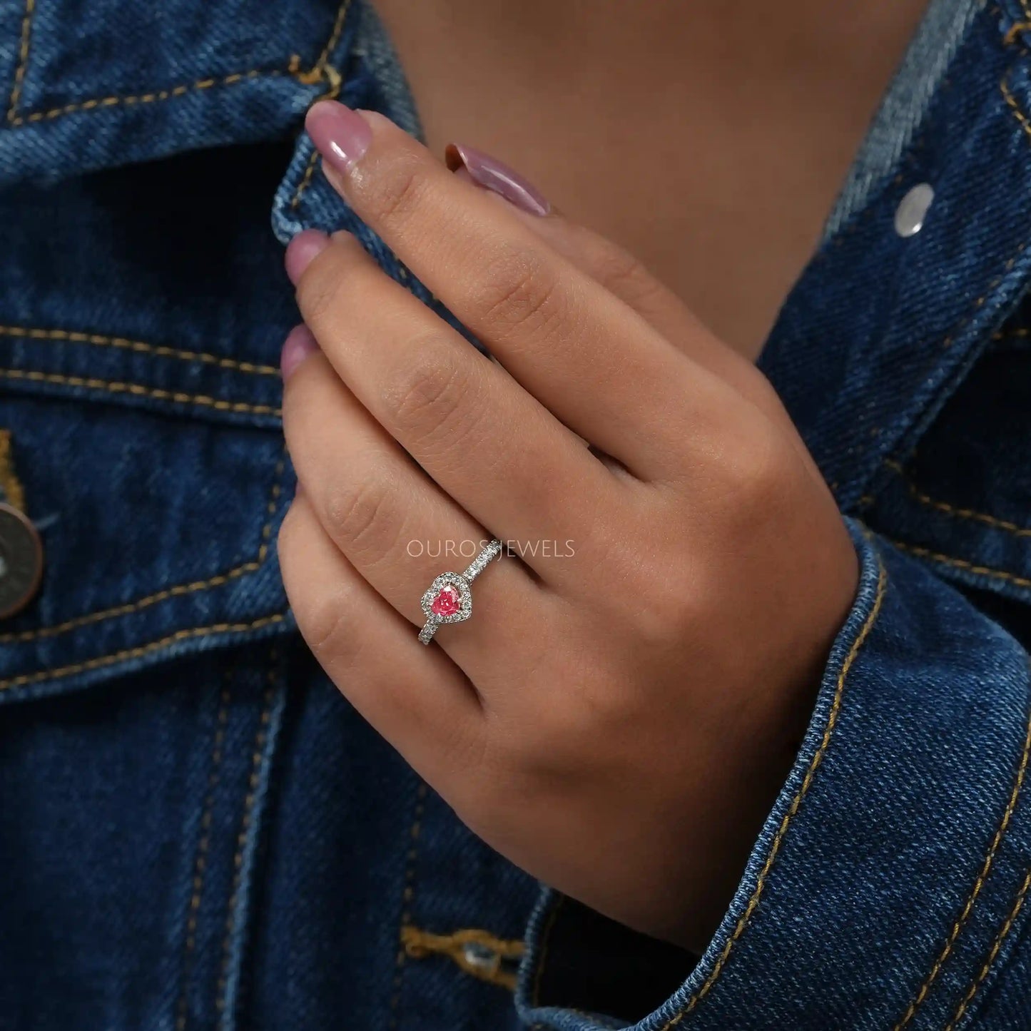 Pink Heart Diamond Halo Ring