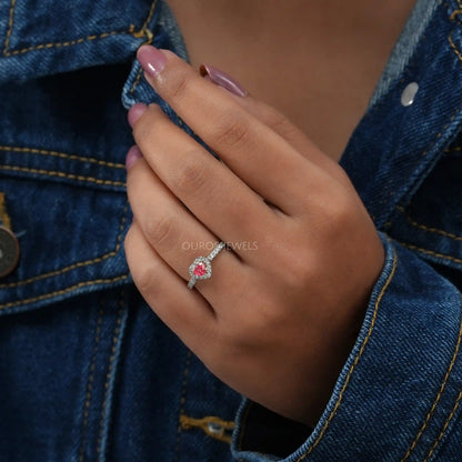 Pink Heart Diamond Halo Ring