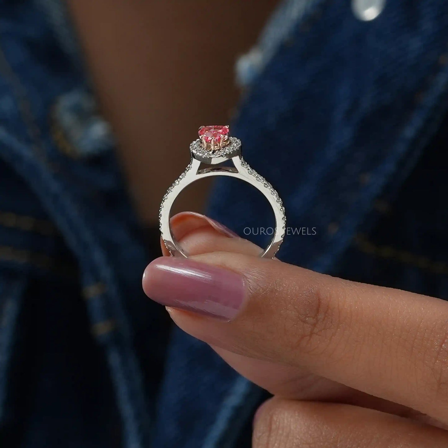 Pink Heart Diamond Halo Ring