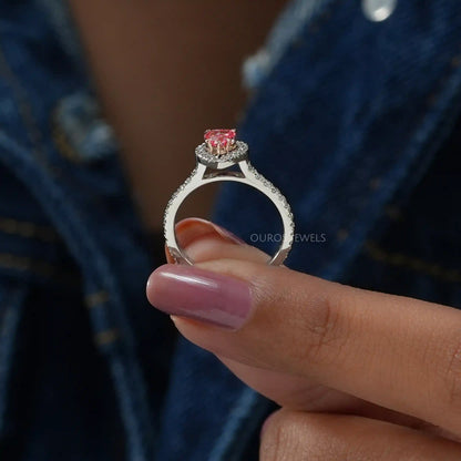 Pink Heart Diamond Halo Ring