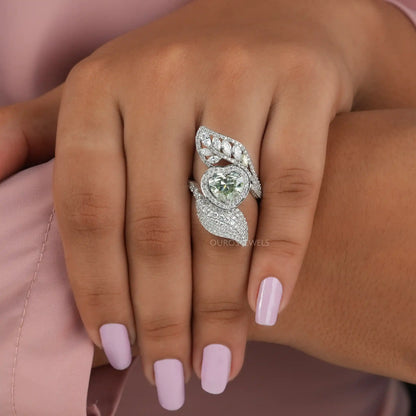 Halo Style Green Heart Bypass Ring