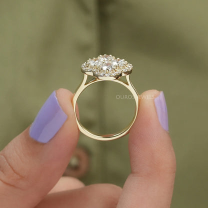 Floral Style Round Diamond Halo Ring