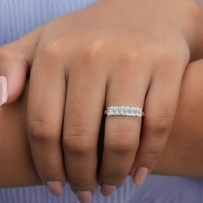 Emerald Cut Seven Stone Band