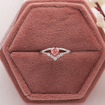Pink Heart Curved Cluster Diamond Dainty Ring