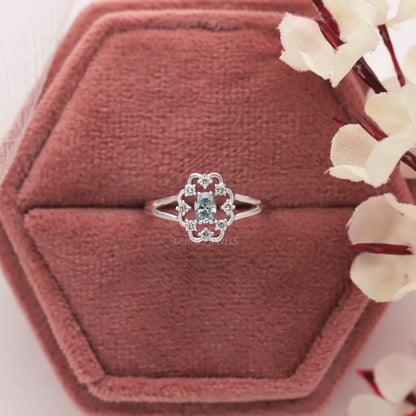 Green Oval Cut Halo Dainty Ring