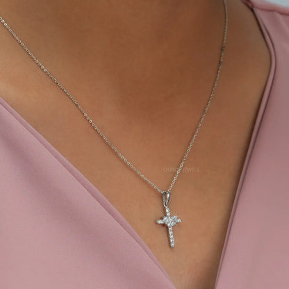 Round Cut Diamond Cross Necklaces