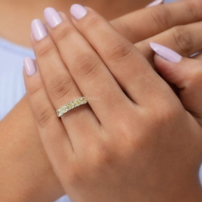 Five Stone Yellow Cushion Cut Diamond  Ring