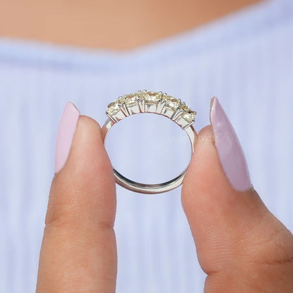 Five Stone Yellow Cushion Cut Diamond  Ring