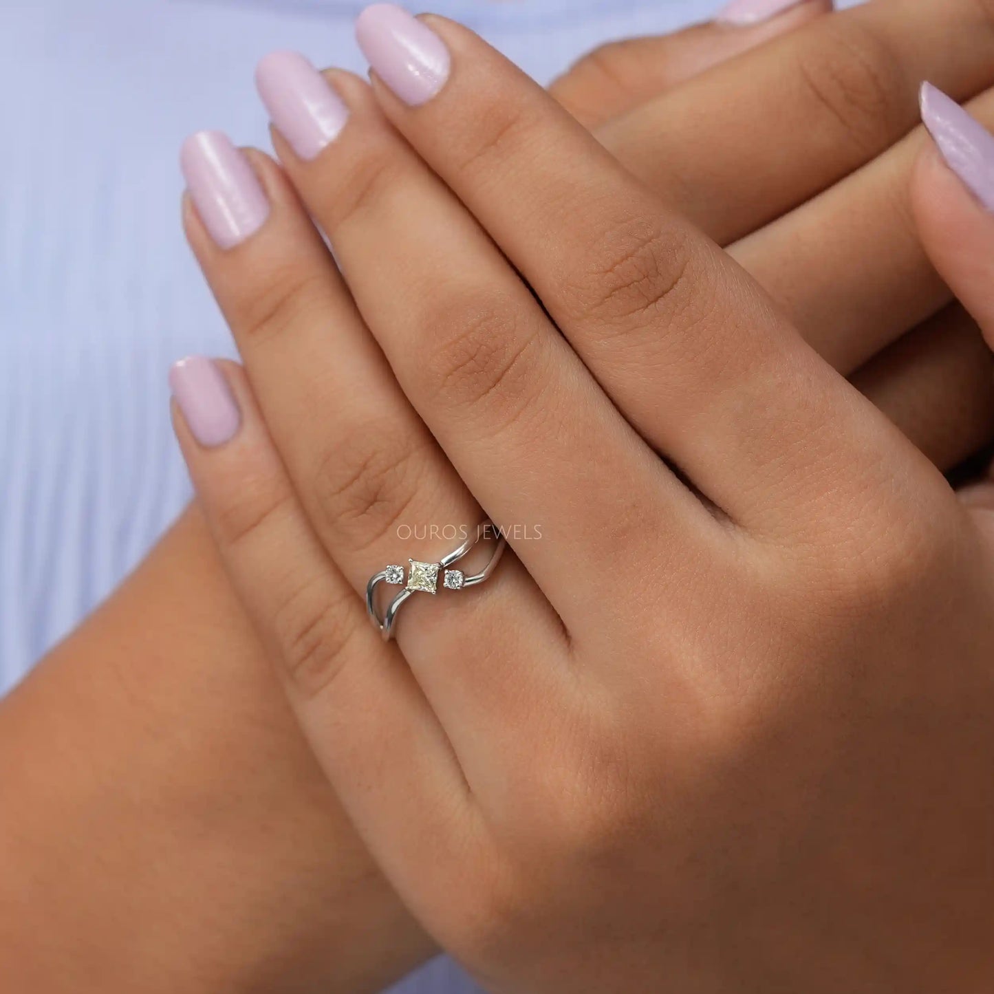 Yellow Princess Cut Three Stone Ring